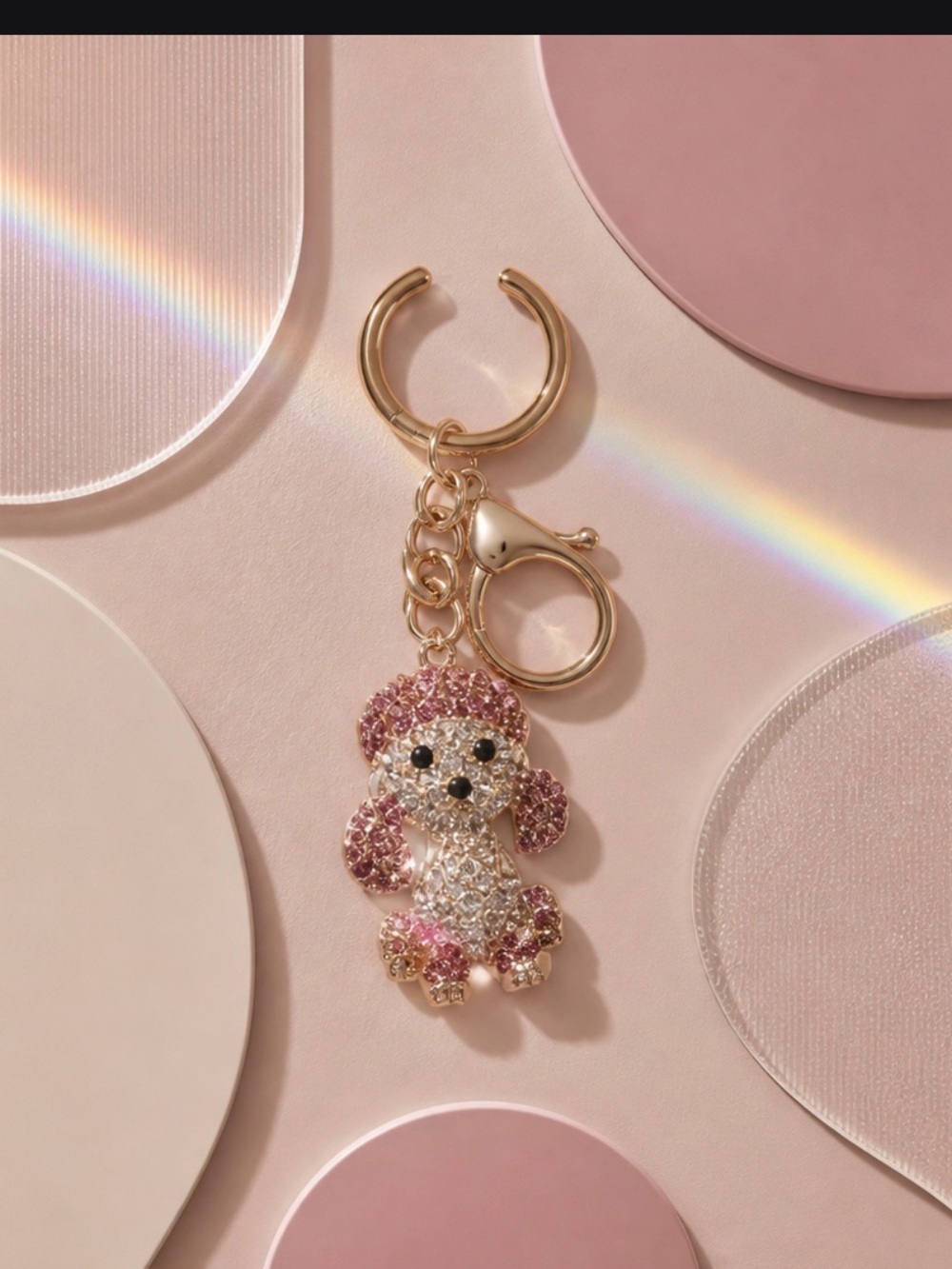 Gold Crystal Puppy Keychain Charm - Pink & Clear Accents NWT - Picture 2 of 3